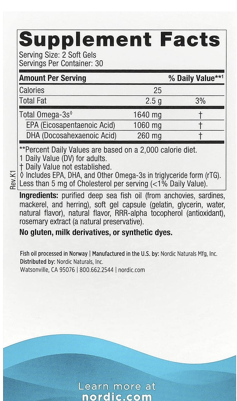EPA Xtra Lemon, 1640mg Omega-3 — 60 Softgels