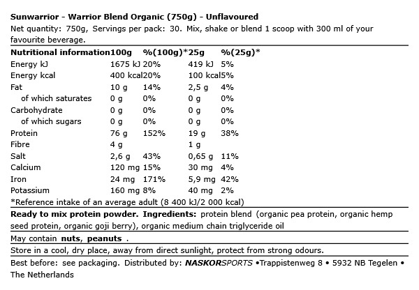 Warrior Blend – Naturel – Bio Plantaardig Eiwitpoeder – 750 g