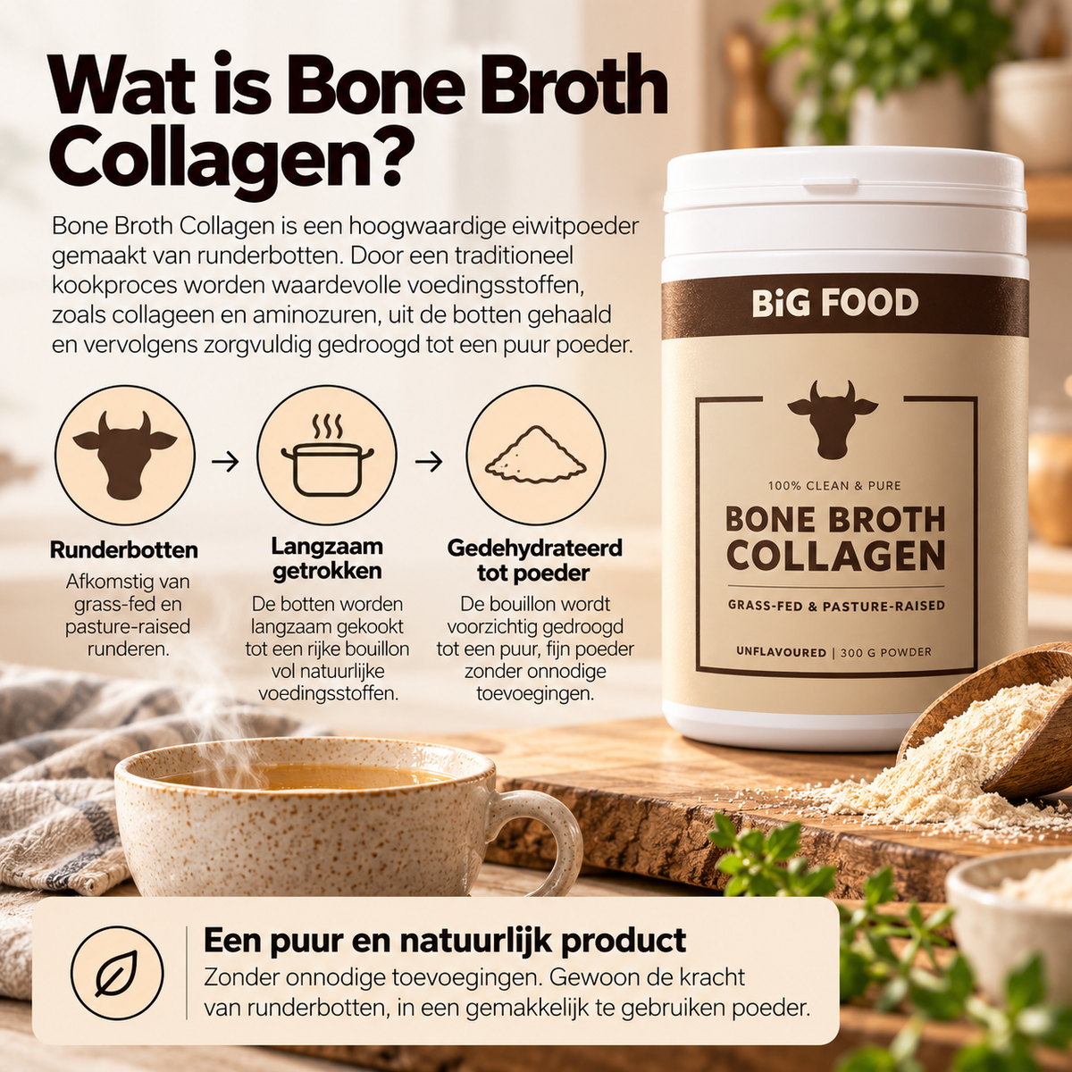 Bone Broth Collageen Poeder Classic – 4×300 g – 3+1 Gratis