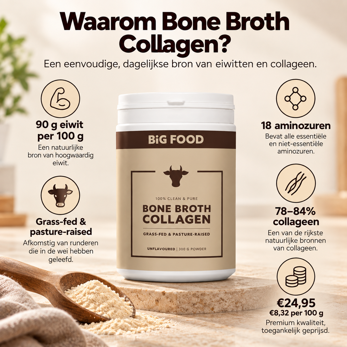 Bone Broth Collageen Poeder Classic – 4×300 g – 3+1 Gratis