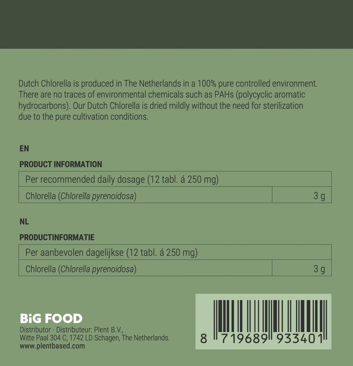 Big Food Nederlandse Chlorella Tabletten – 3+1 gratis, 4 verpakkingen van 500 g (2000 tabletten)