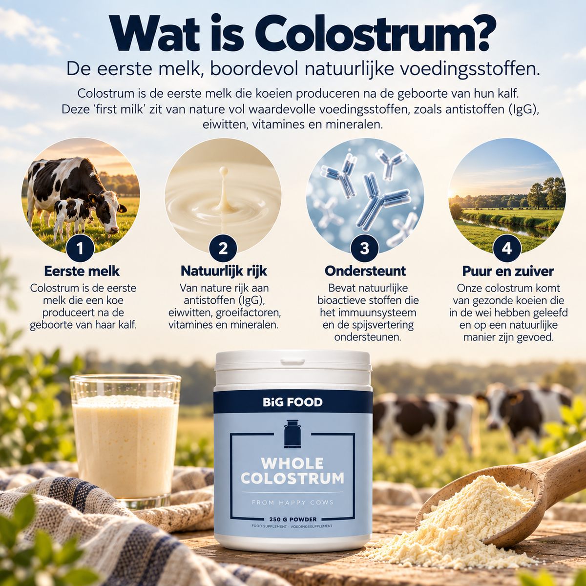 Whole Colostrum Poeder – 4×250 g – 3+1 Gratis