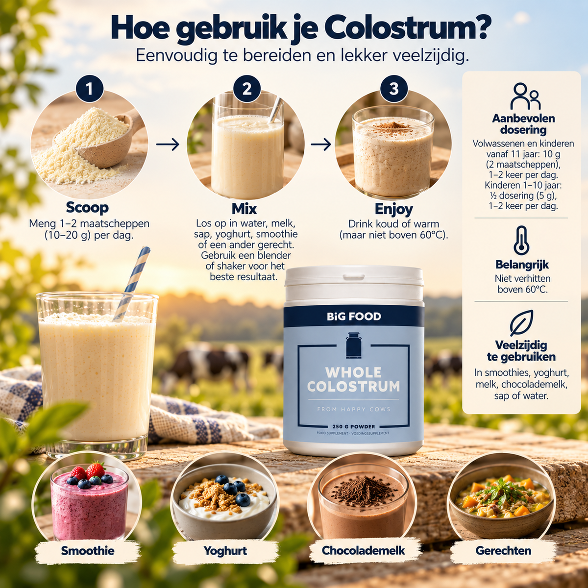 Whole Colostrum Poeder – 4×250 g – 3+1 Gratis