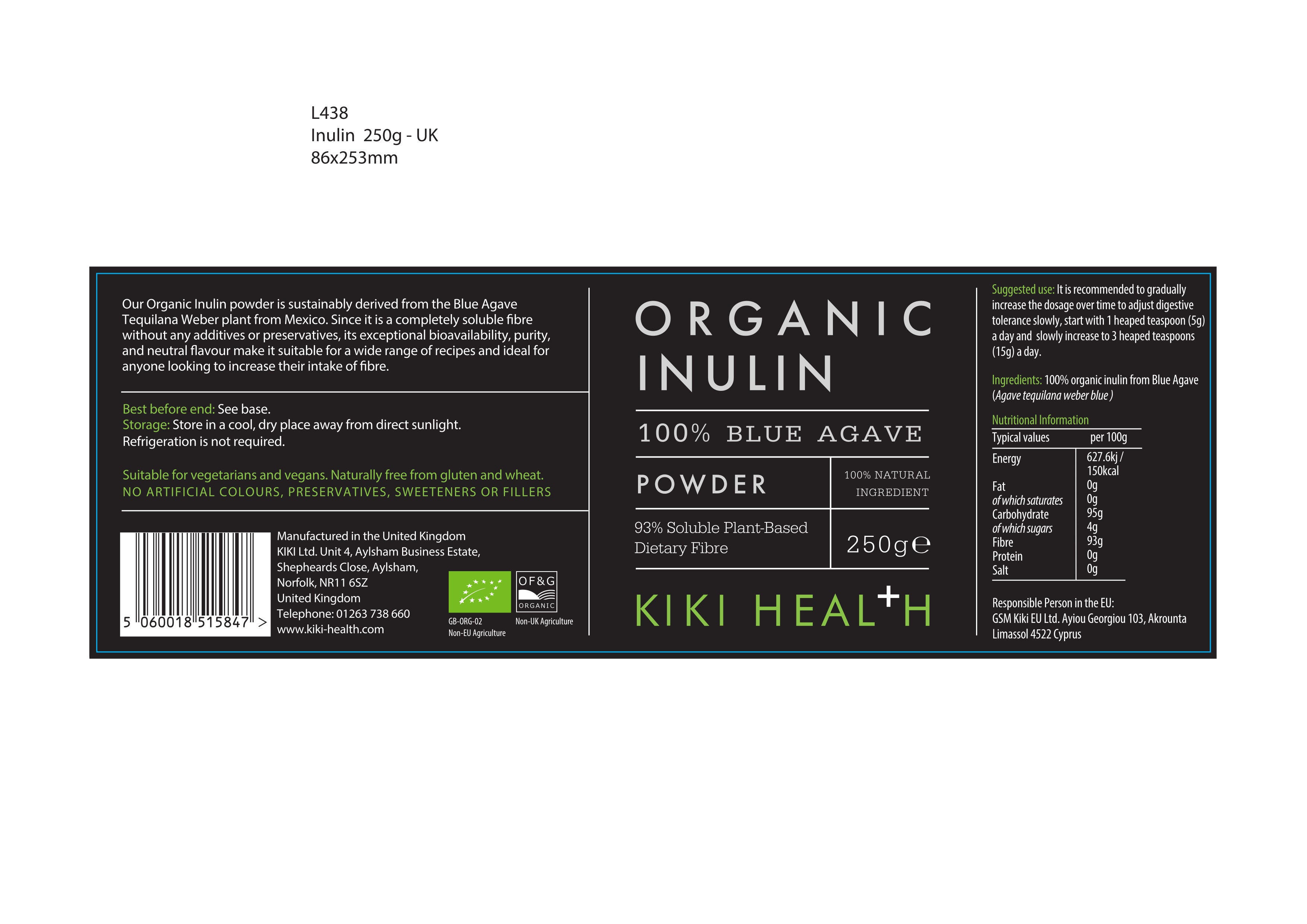 Organic Inulin – 100% Organic Blue Agave Fiber Powder – 250 g