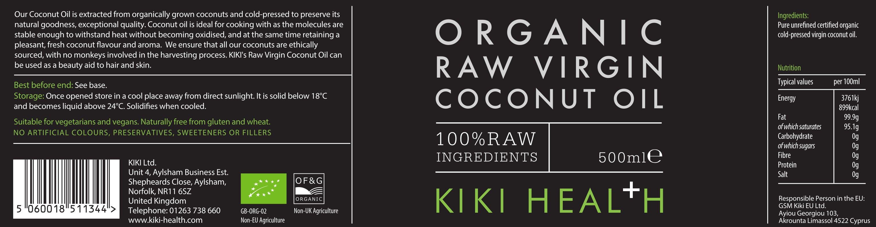 Organic Raw Virgin Coconut Oil – Cold Pressed – 500 ml