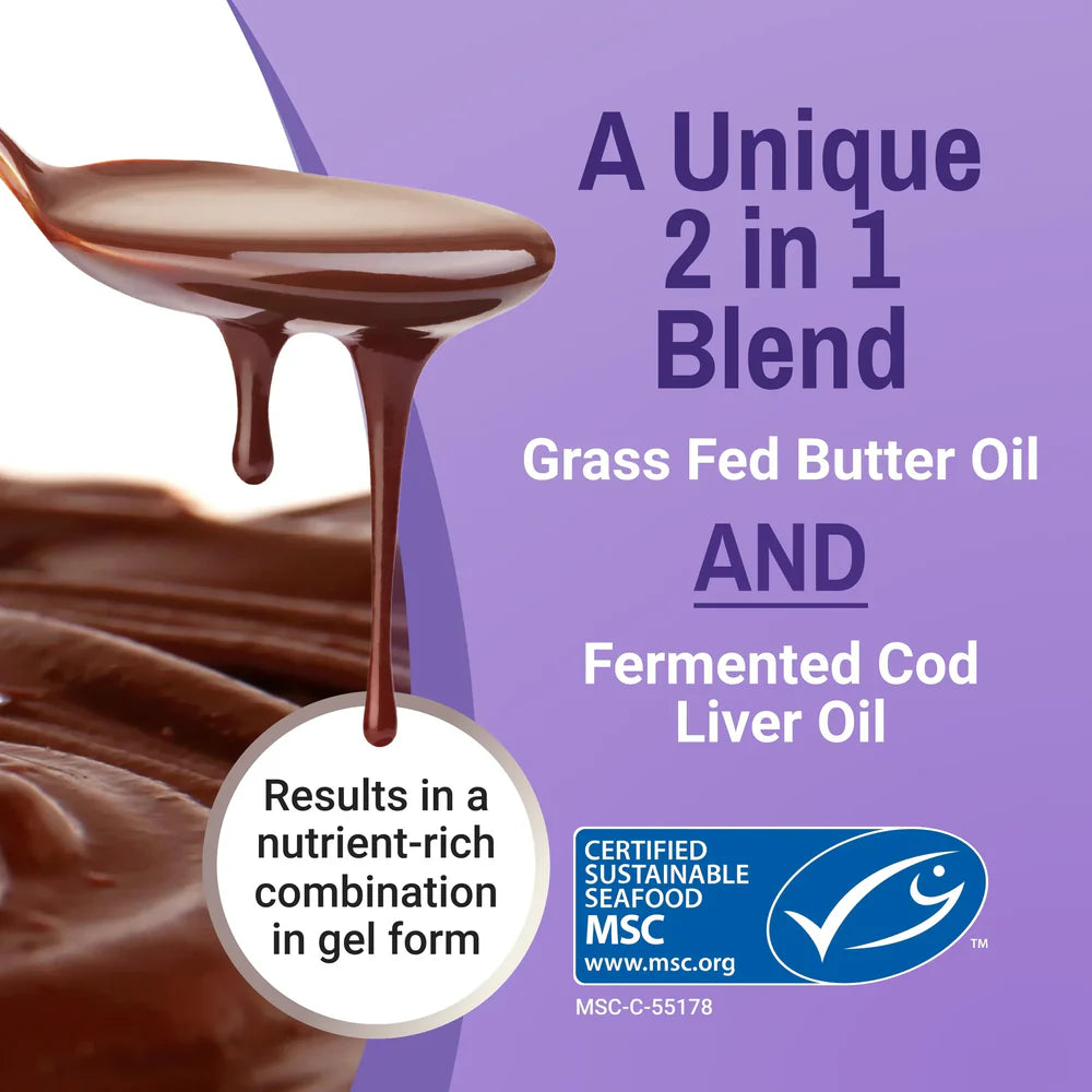 Fermented Cod Liver Oil & Concentrated Butter Oil (Levertraan/Boterolie) Chocolade - 188ml gel