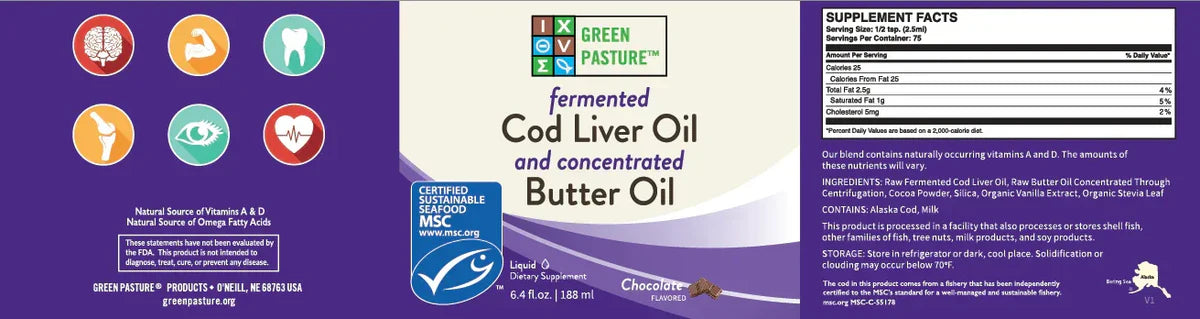 Fermented Cod Liver Oil & Concentrated Butter Oil (Levertraan/Boterolie) Chocolade - 188ml gel