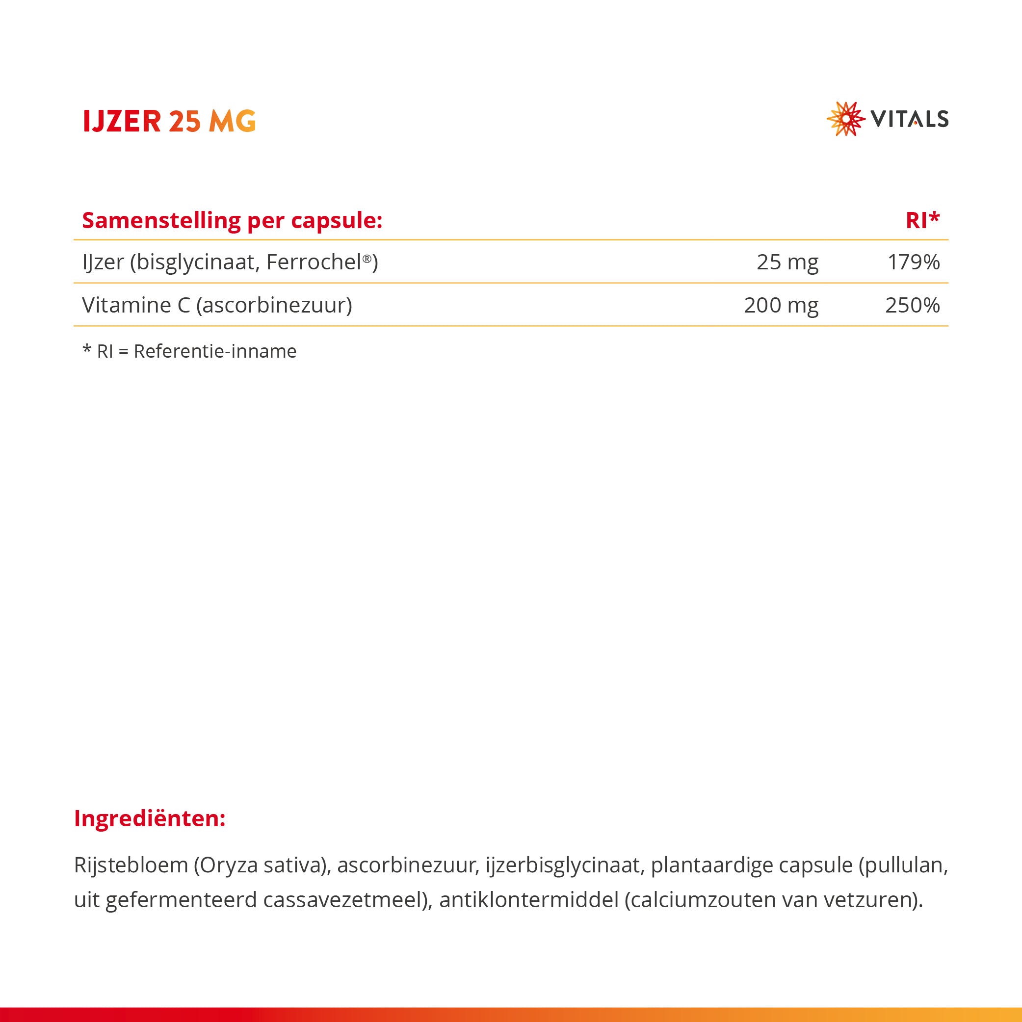 IJzer 25 mg – IJzerbisglycinaat Ferrochel® met Vitamine C – 100 V-Caps