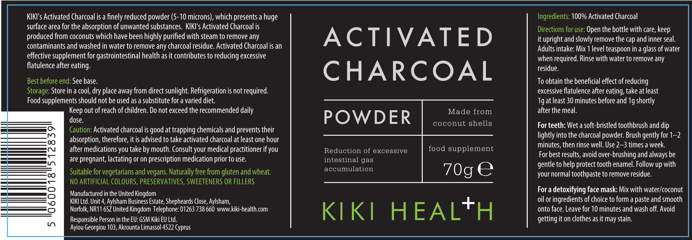 Activated Charcoal Powder – From Coconut Shells – 70 g