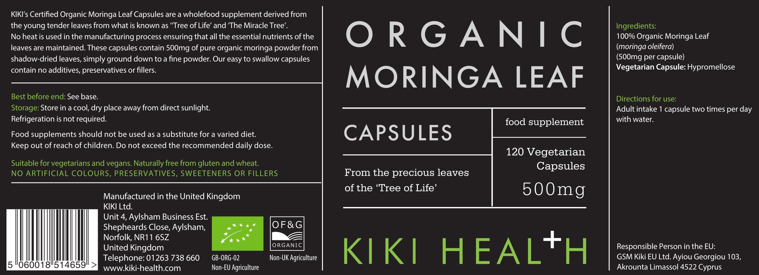 Organic Moringa Leaf Capsules – Organic Leaf Powder – 120 Capsules