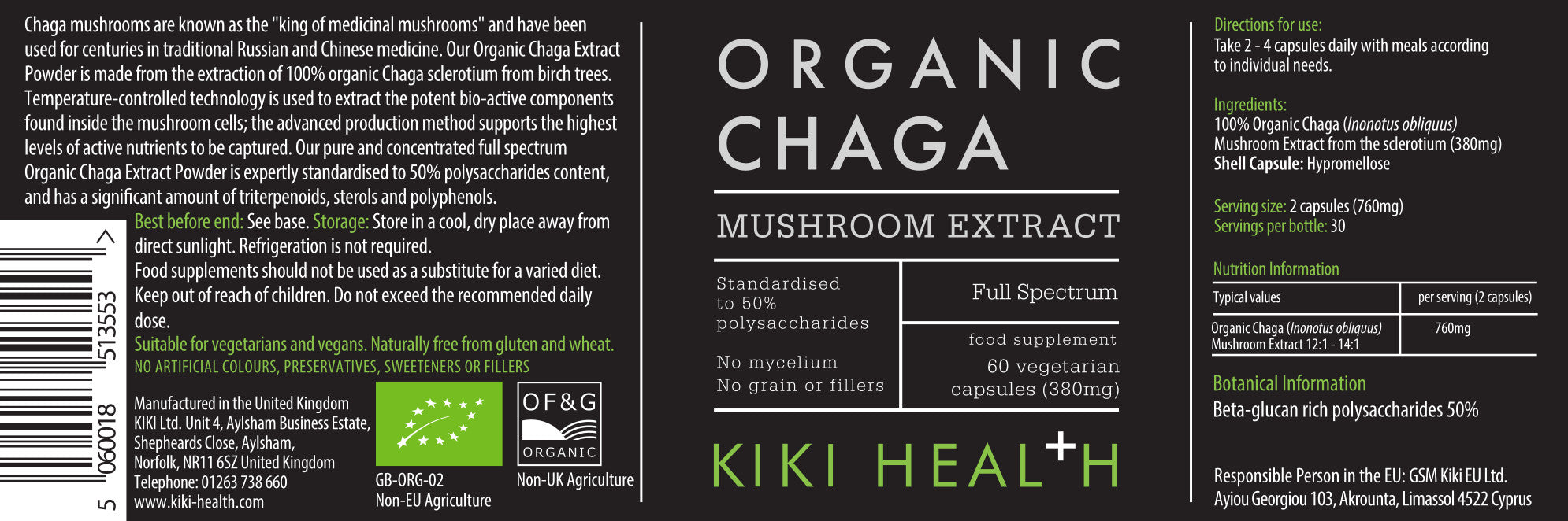 Chaga – Biologisch Paddenstoelextract – 60 Capsules
