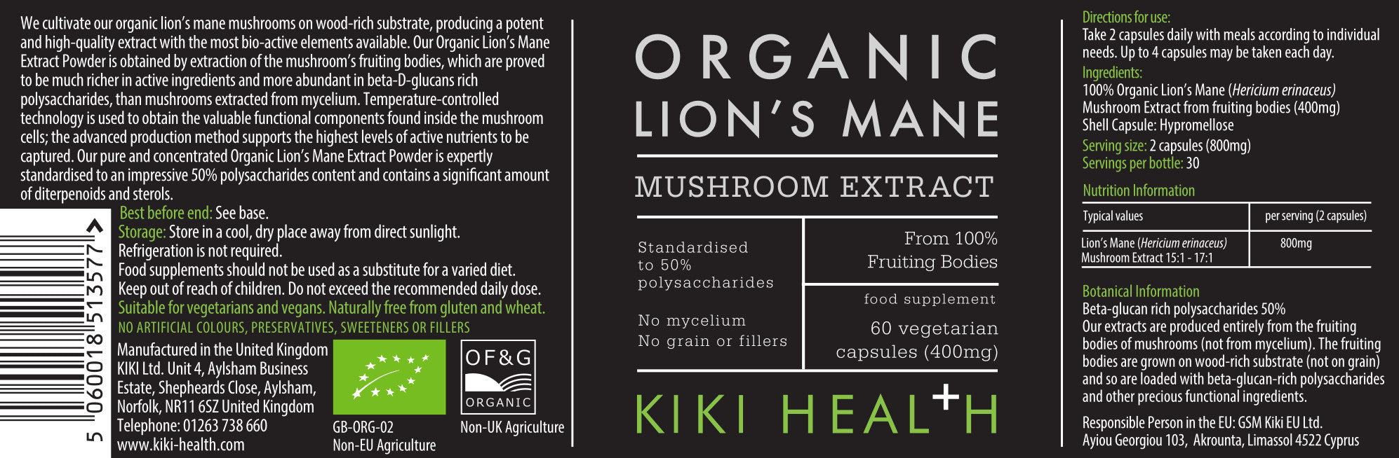 Lion's Mane – Organic Mushroom Extract – 60 Capsules
