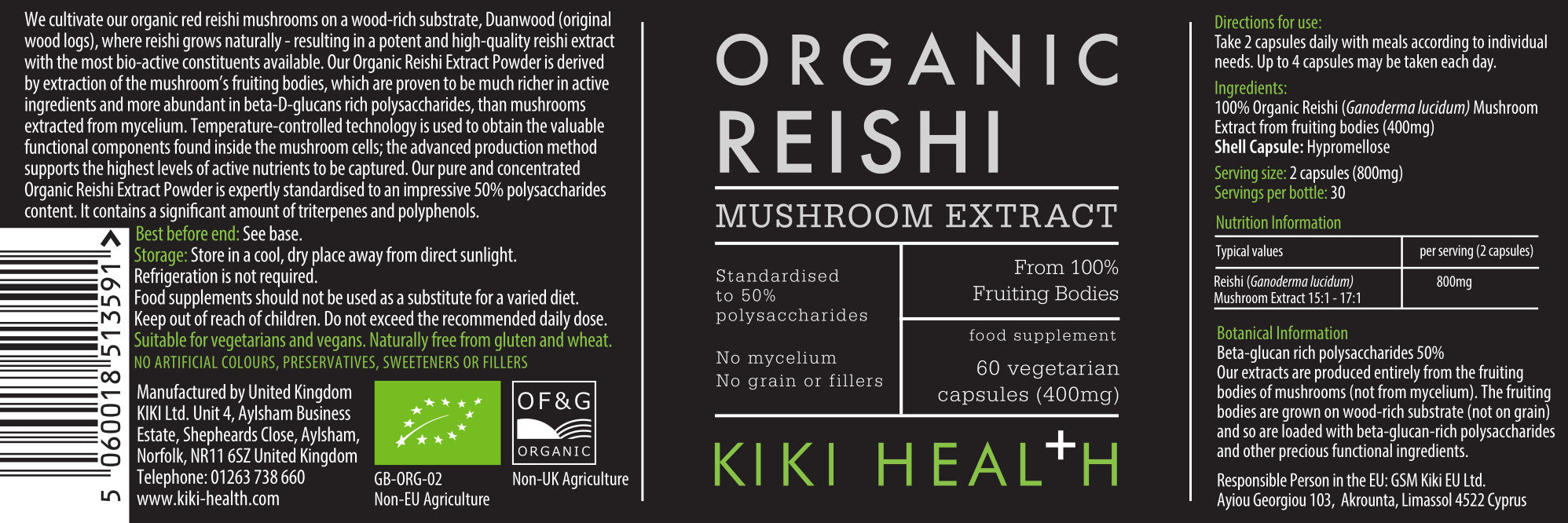 Reishi – Organic Mushroom Extract – 60 Capsules