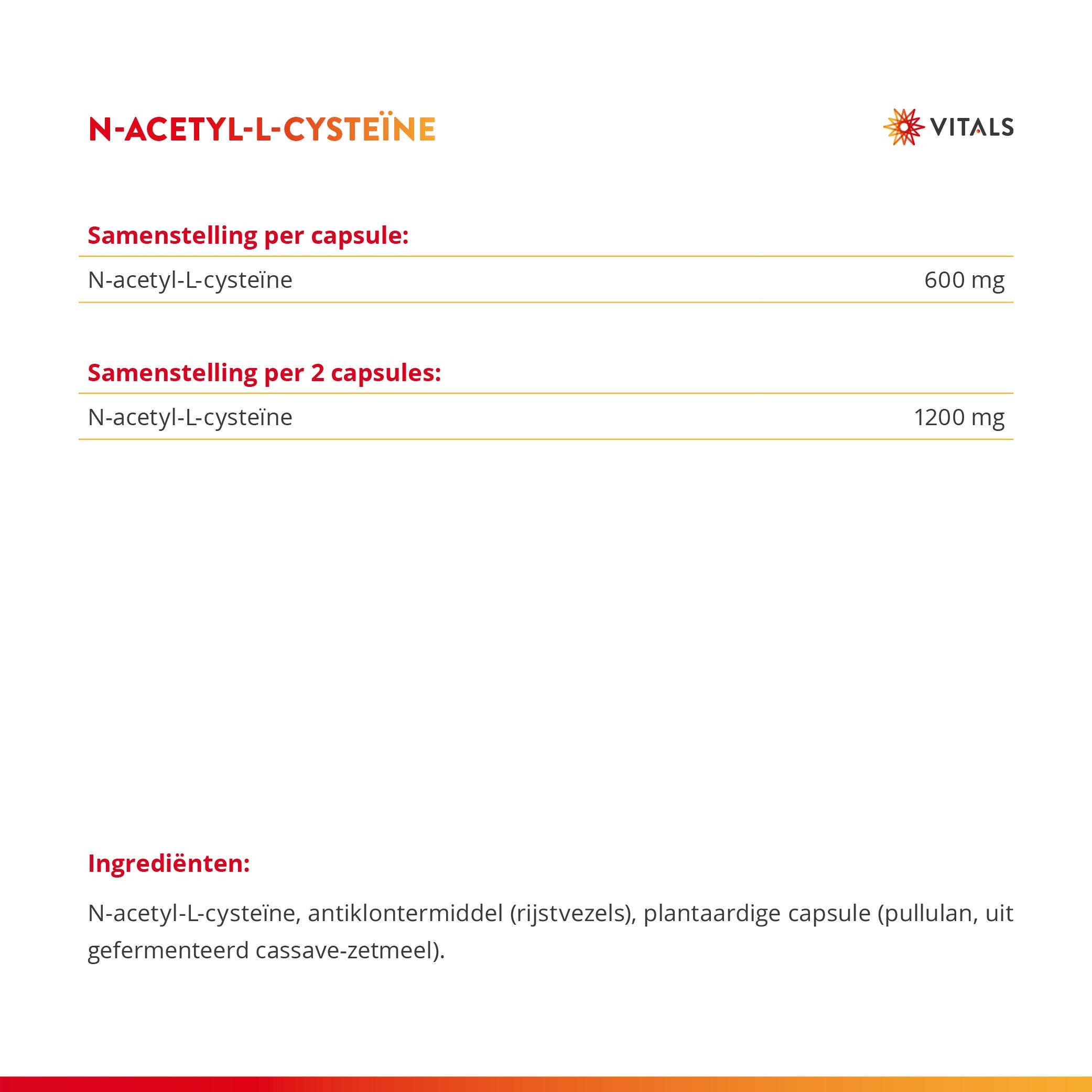 N-acetyl-L-cysteine 600 mg – Acetylated Form L-cysteine – 60 Vegan Capsules