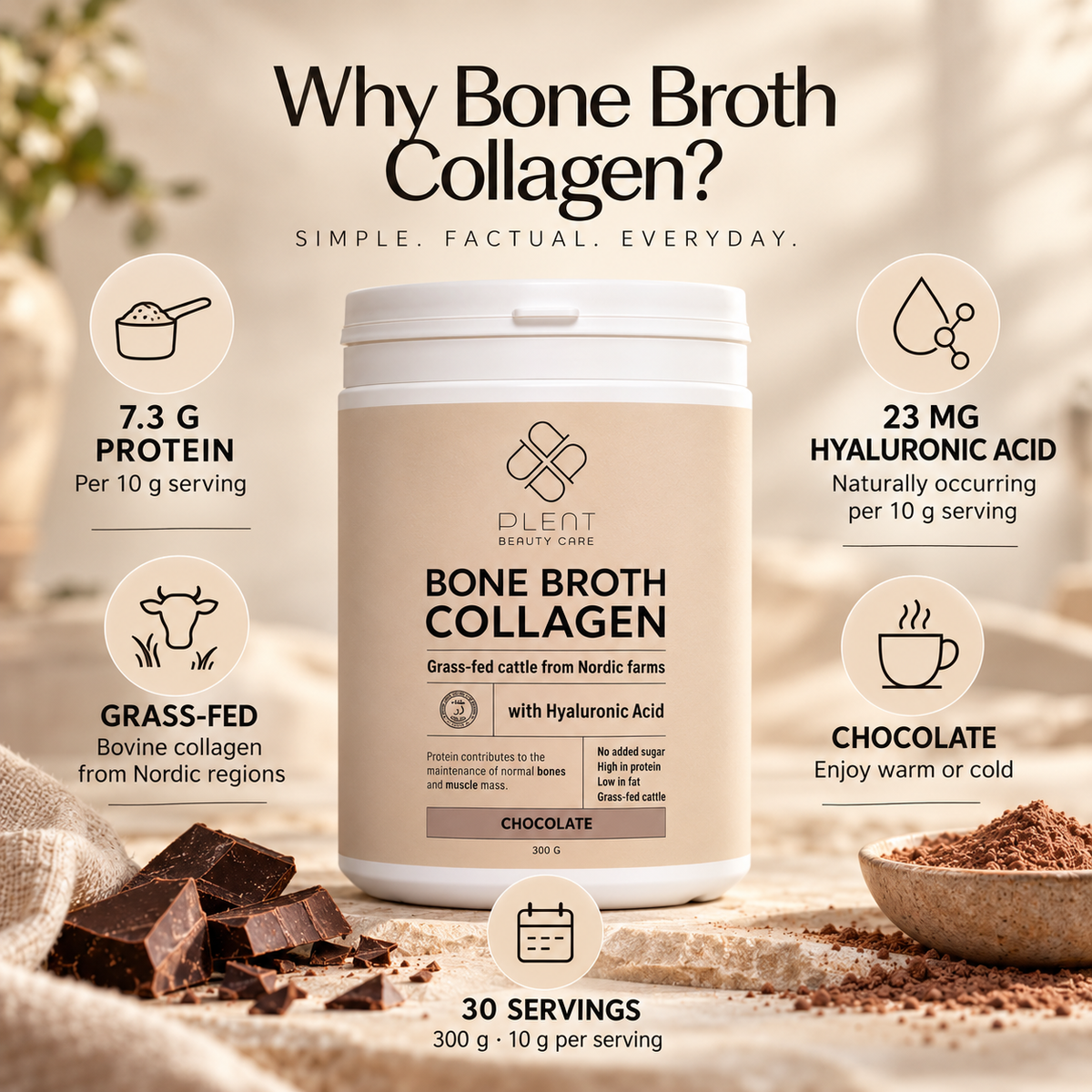 Bone Broth Collagen Powder – Chocolate – 300 g