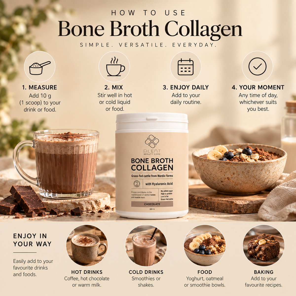 Bone Broth Collagen Powder – Classic – Chocolate – 4×300 g – 3+1 Free