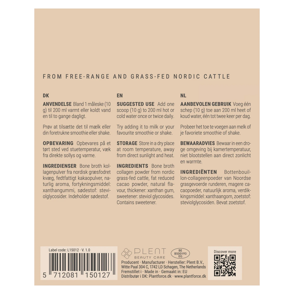 Plent Bone Broth Collageen Classic Chocolade – 4×300 g voordeelpakket