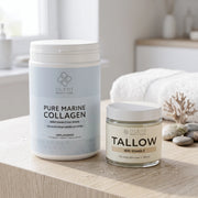Huidverzorgingspakket: Plent Pure Marine Collageen Naturel 300 g + Tallow Balsem Vitamine E 120 ml – Combinatie
