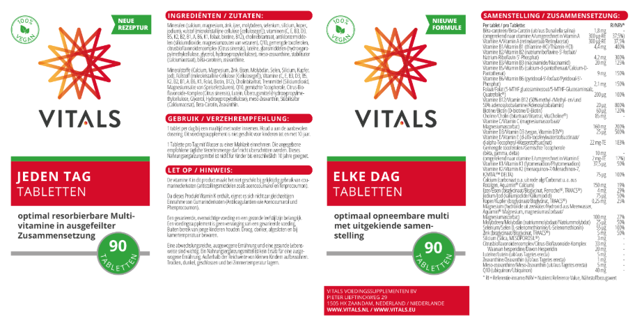 Vitals - Every Day - 90 Tablets - Improved formula