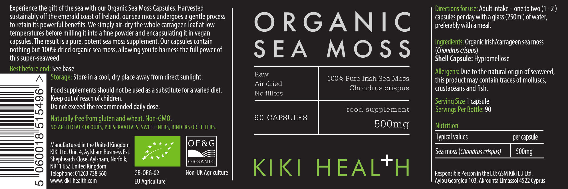 Organic Irish Sea Moss – Bio Chondrus crispus Capsules – 90 Capsules