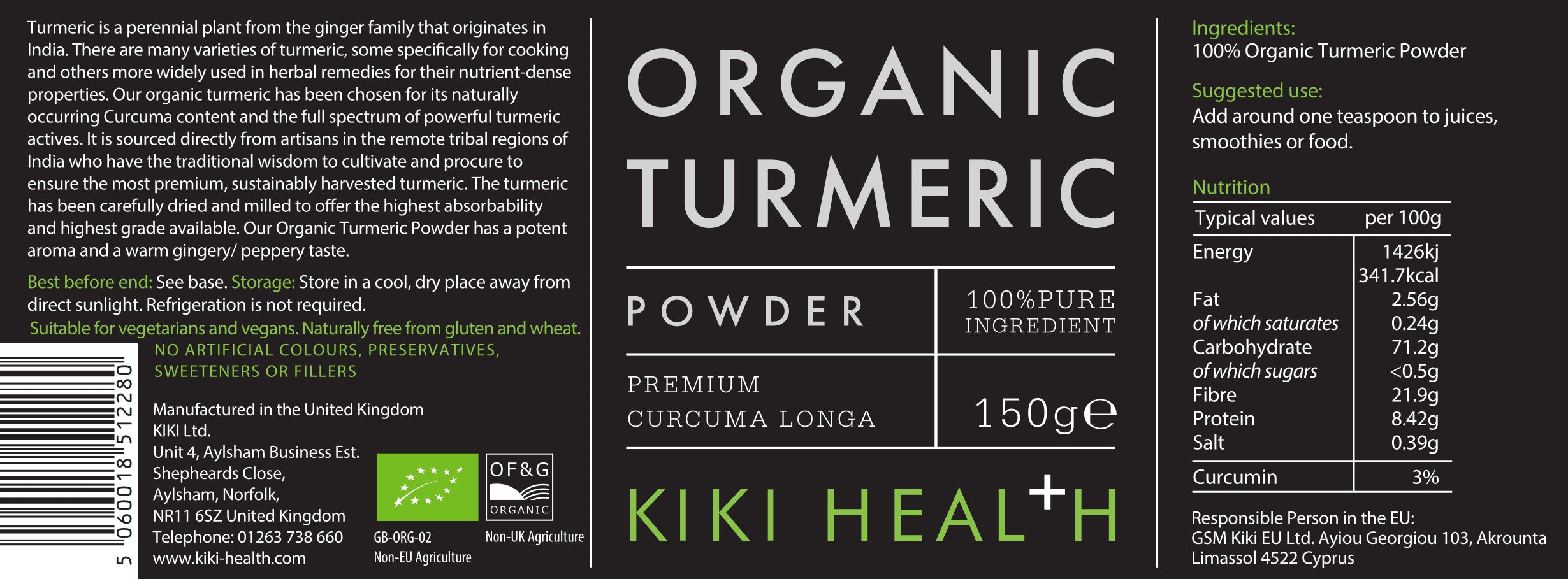 Organic Turmeric Powder – Premium Organic Curcuma longa – 150 g