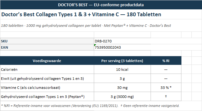 Collagen Type 1 & 3 + Vitamin C – 180 tablets