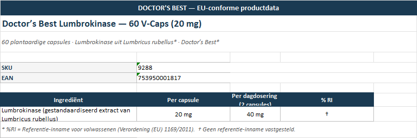 Lumbrokinase 20 mg – 60 vcaps