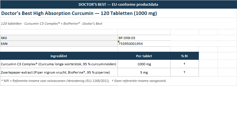 High Absorption Curcumin 1000 mg – 3×120 tabletten – Aanbieding
