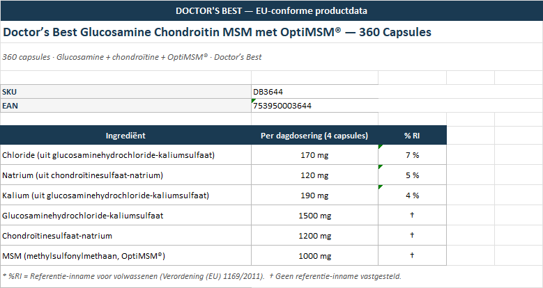 Glucosamine Chondroitin MSM met OptiMSM® — 360 Capsules
