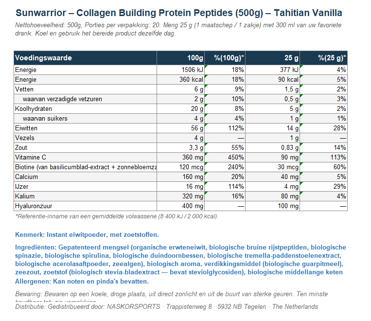 Collagen Building Protein Peptides Tahitian Vanilla - 500g