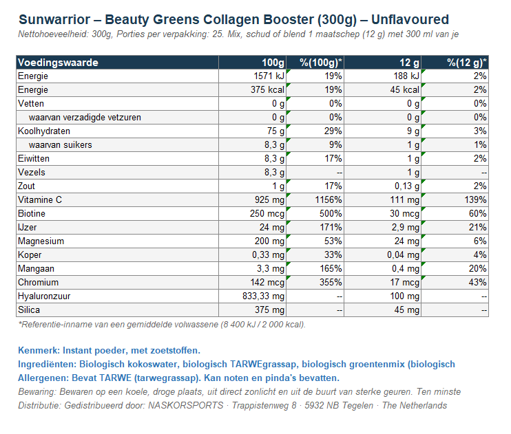Beauty Greens Collagen Booster Powder - Natural - Vegan - 300 g