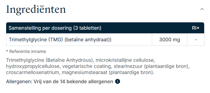 TMG Betaine 1000mg - 100 tabs