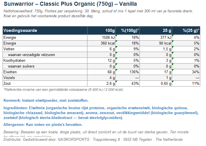 Sunwarrior - Classic Plus Protein - Vanilla - 750 g