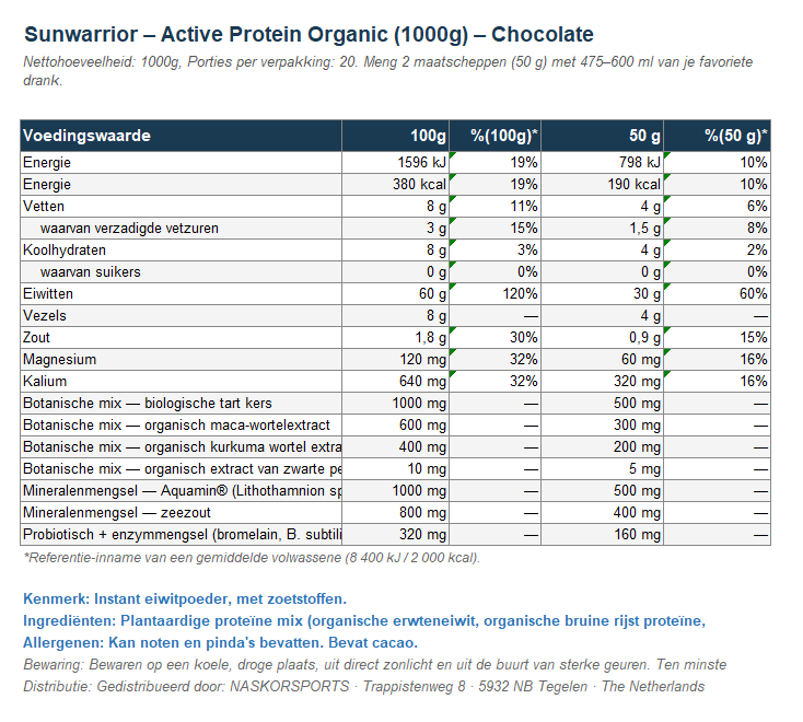 Active Protein – Chocolate – Vegan Protein Powder – 1 kg