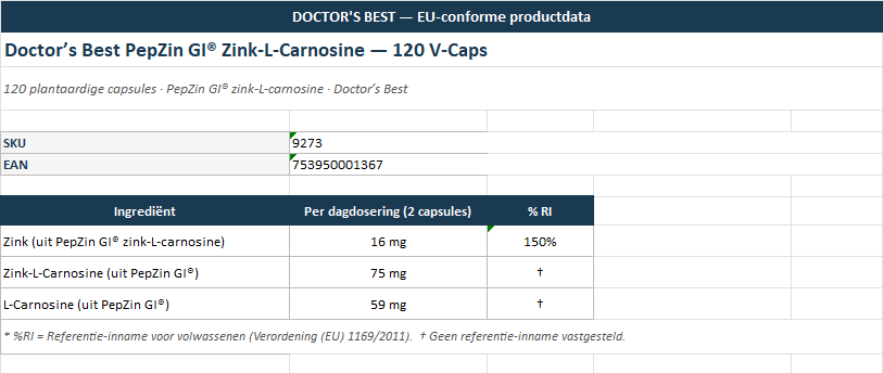 Pepzin GI® Zinc-L-Carnosine - 3x120 caps - Aanbieding