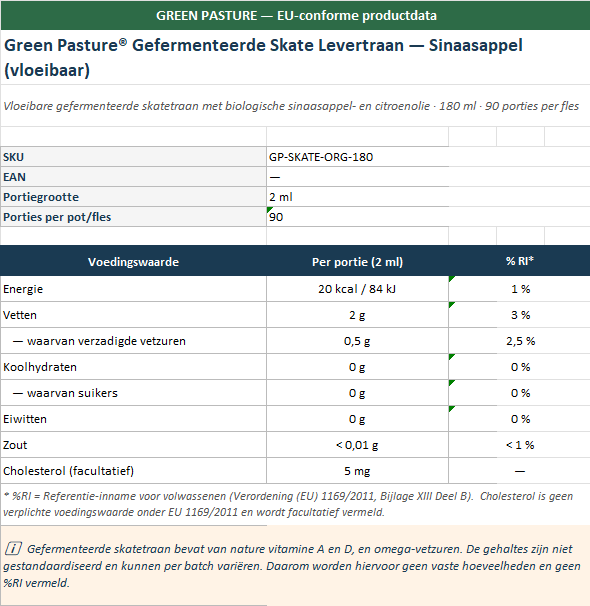 Fermented Skate Liver Oil (Rogleverolie) Sinaasappel - 180ml