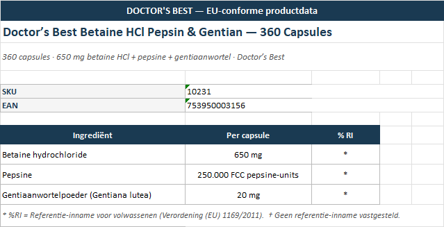 Betaine HCl Pepsin & Gentian Bitters - 360 capsules