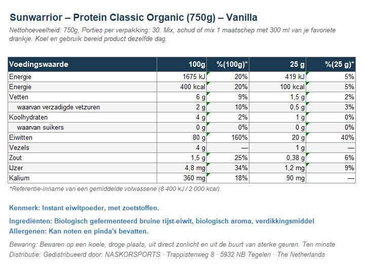 Sunwarrior - Classic Protein - Vanilla - 750 g