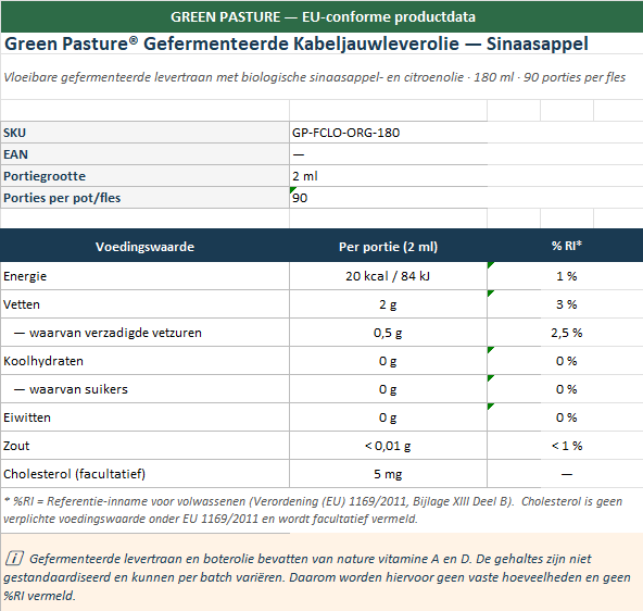 Fermented Cod Liver Oil (Levertraan) Sinaasappel - 180ml