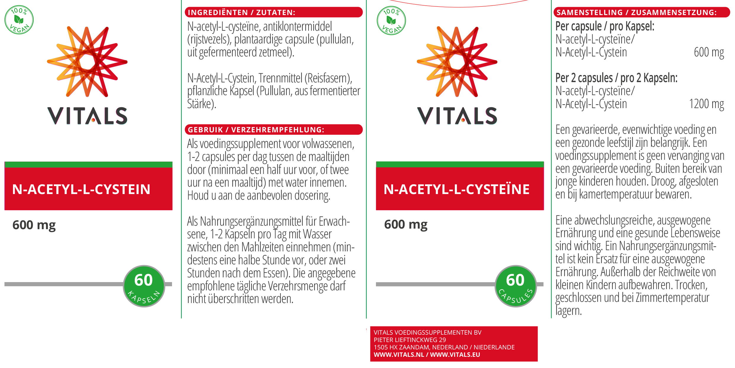N-acetyl-L-cysteine 600 mg – Acetylated Form L-cysteine – 60 Vegan Capsules