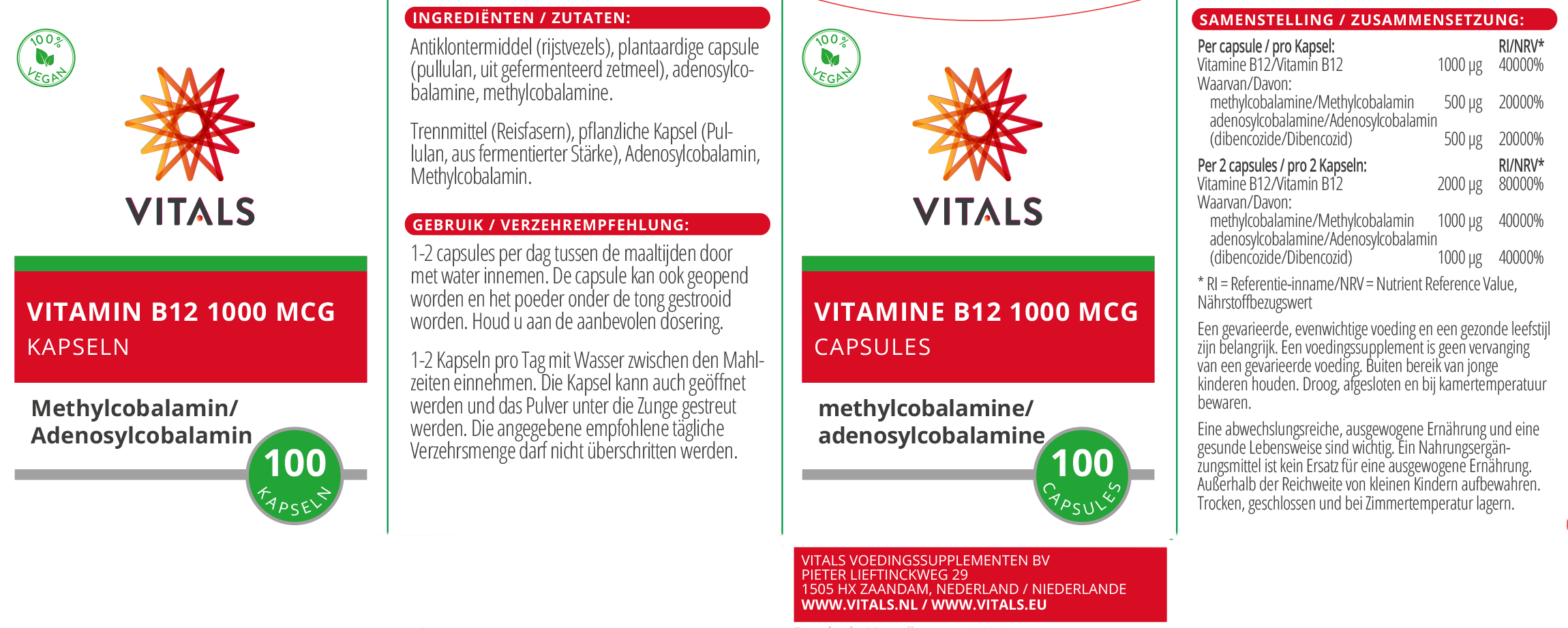 Vitamine B12 1000 µg – methylcobalamine – 100 V-Caps