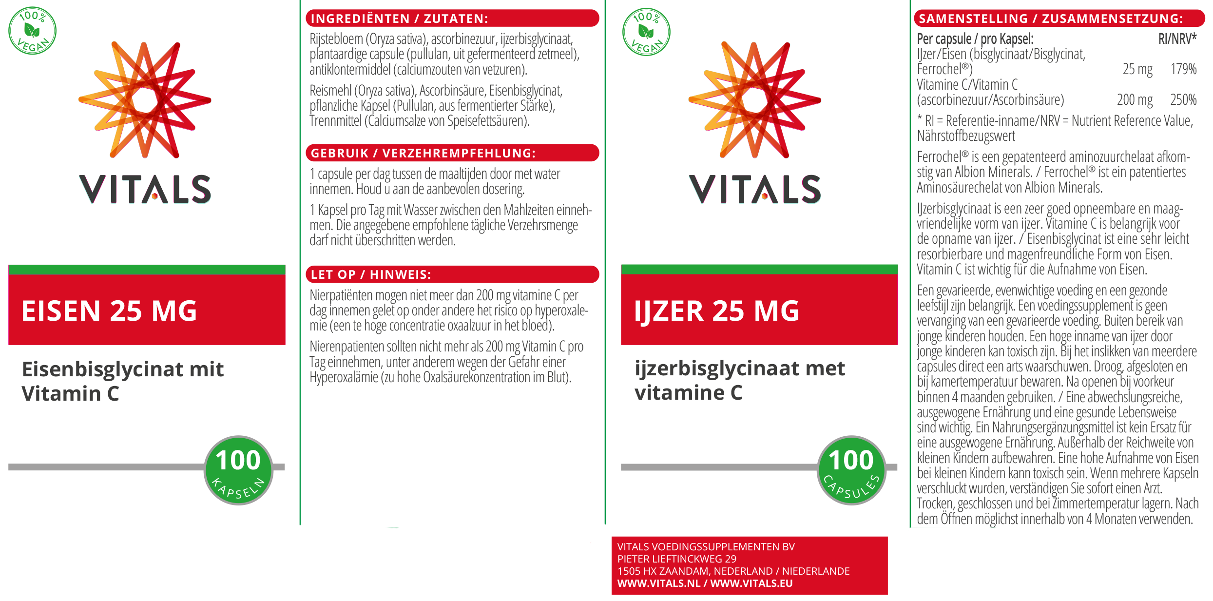 IJzer 25 mg – IJzerbisglycinaat Ferrochel® met Vitamine C – 100 V-Caps