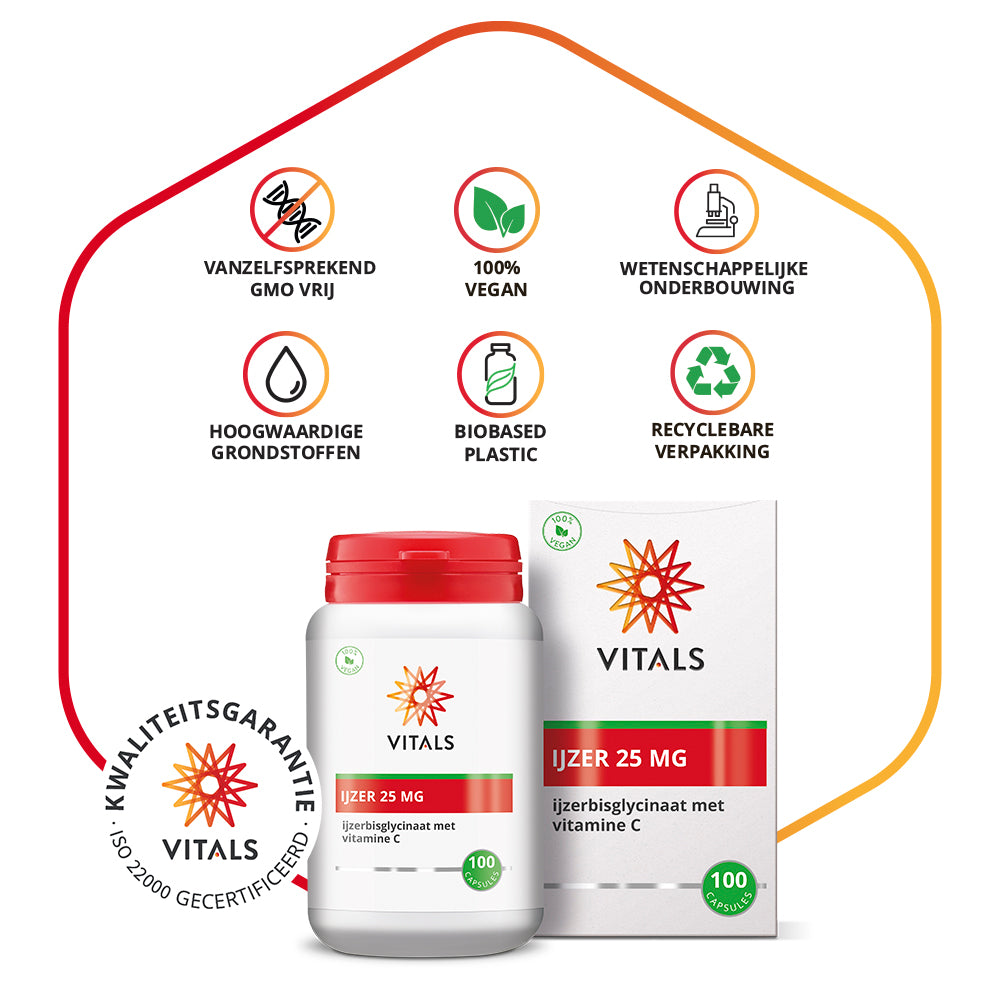 IJzer 25 mg – IJzerbisglycinaat Ferrochel® met Vitamine C – 100 V-Caps
