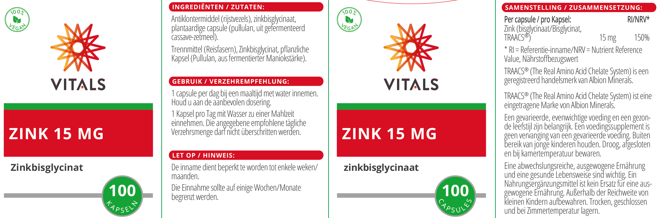Zink 15 mg – Zinkbisglycinaat TRAACS® – 100 Vegan Capsules