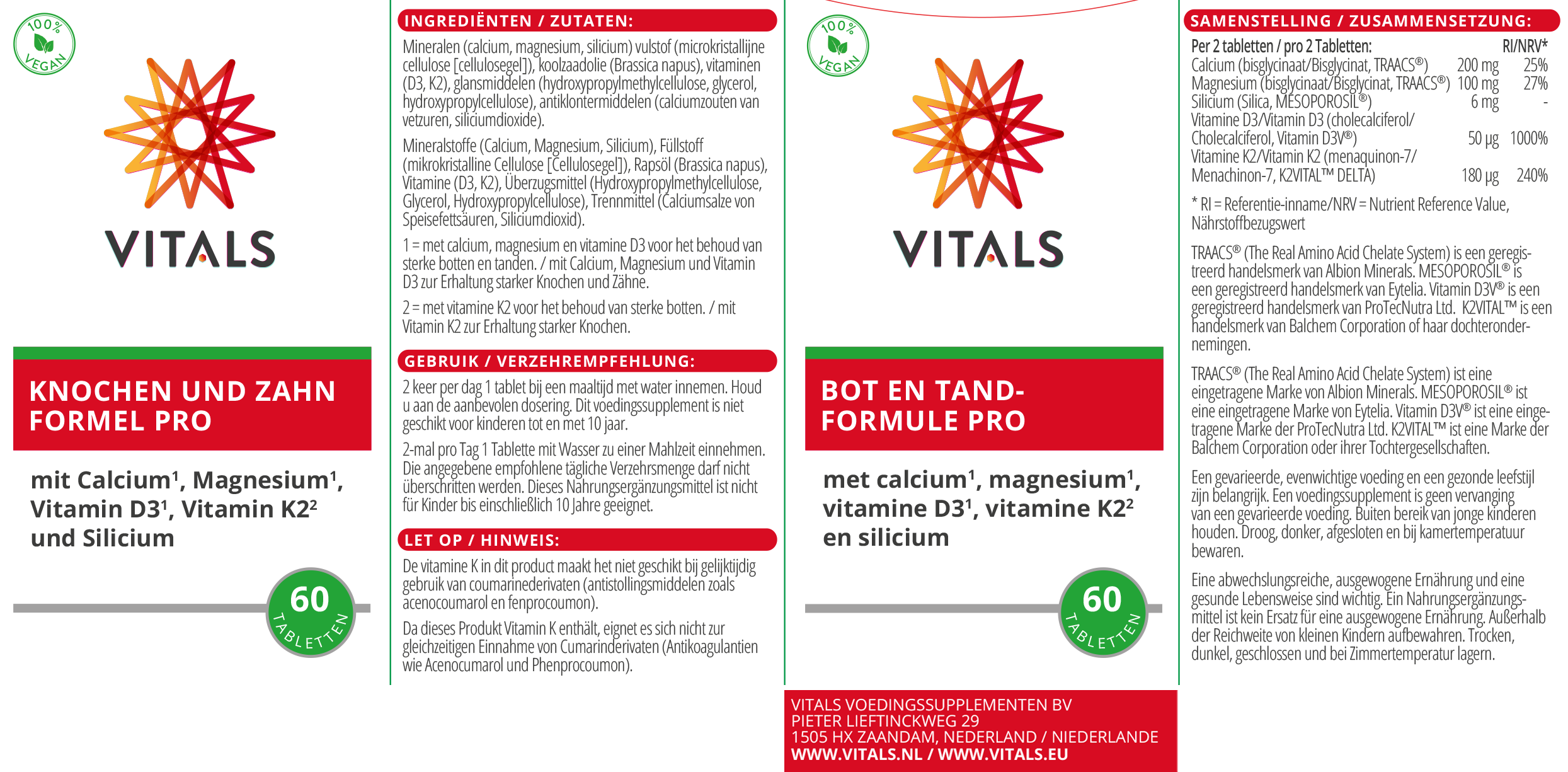 Bot en Tandformule Pro – Calcium, Magnesium, D3, K2 & Silicium – 60 Tabletten