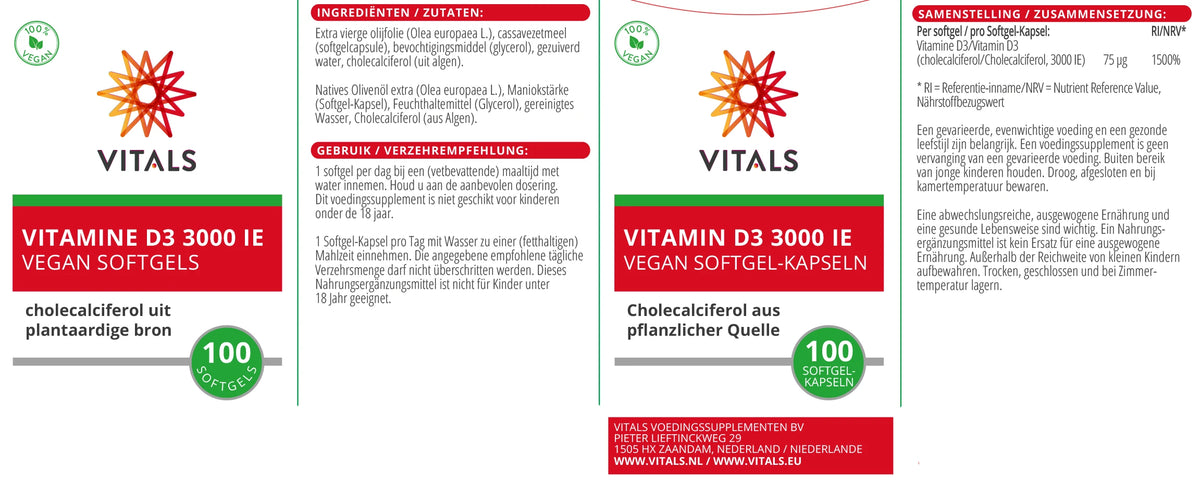 Vitamine D3 3000 IE – Vegan softgels – 100 stuks
