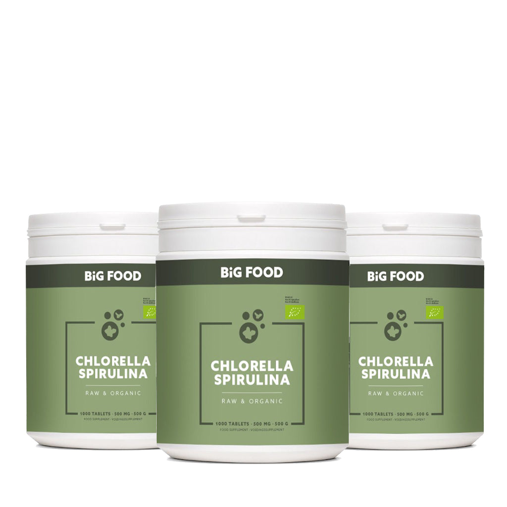 Big Food - Chlorella-Spirulina Raw & Organic - 3x500g - Aanbieding