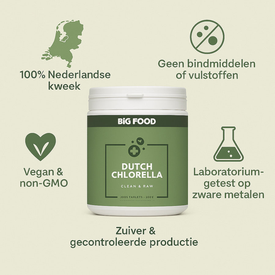 Dutch Chlorella Clean & Raw - 4x2000 tabs - 3+1 Gratis Aanbieding - Big Food