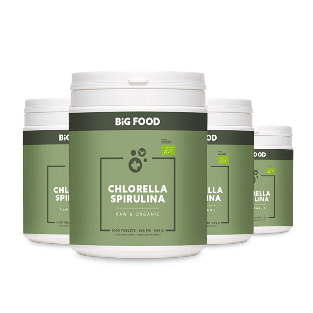 Big Food - Chlorella+Spirulina Raw & Organic - 4x500g - 3+1 Gratis Aanbieding