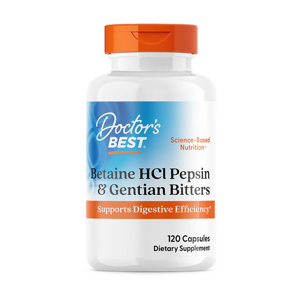 Doctor's Best - Betaine HCl Pepsin & Gentian Bitters - 120 caps